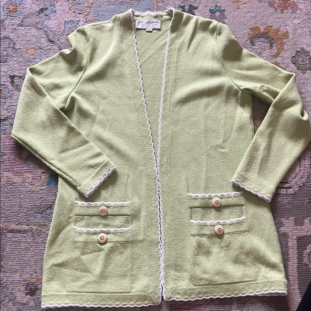 Vintage ST JOHN Collection by Marie Grey Lime Green Cardigan